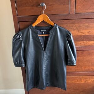 Steve Madden Black Faux Leather Puff Sleeve Top